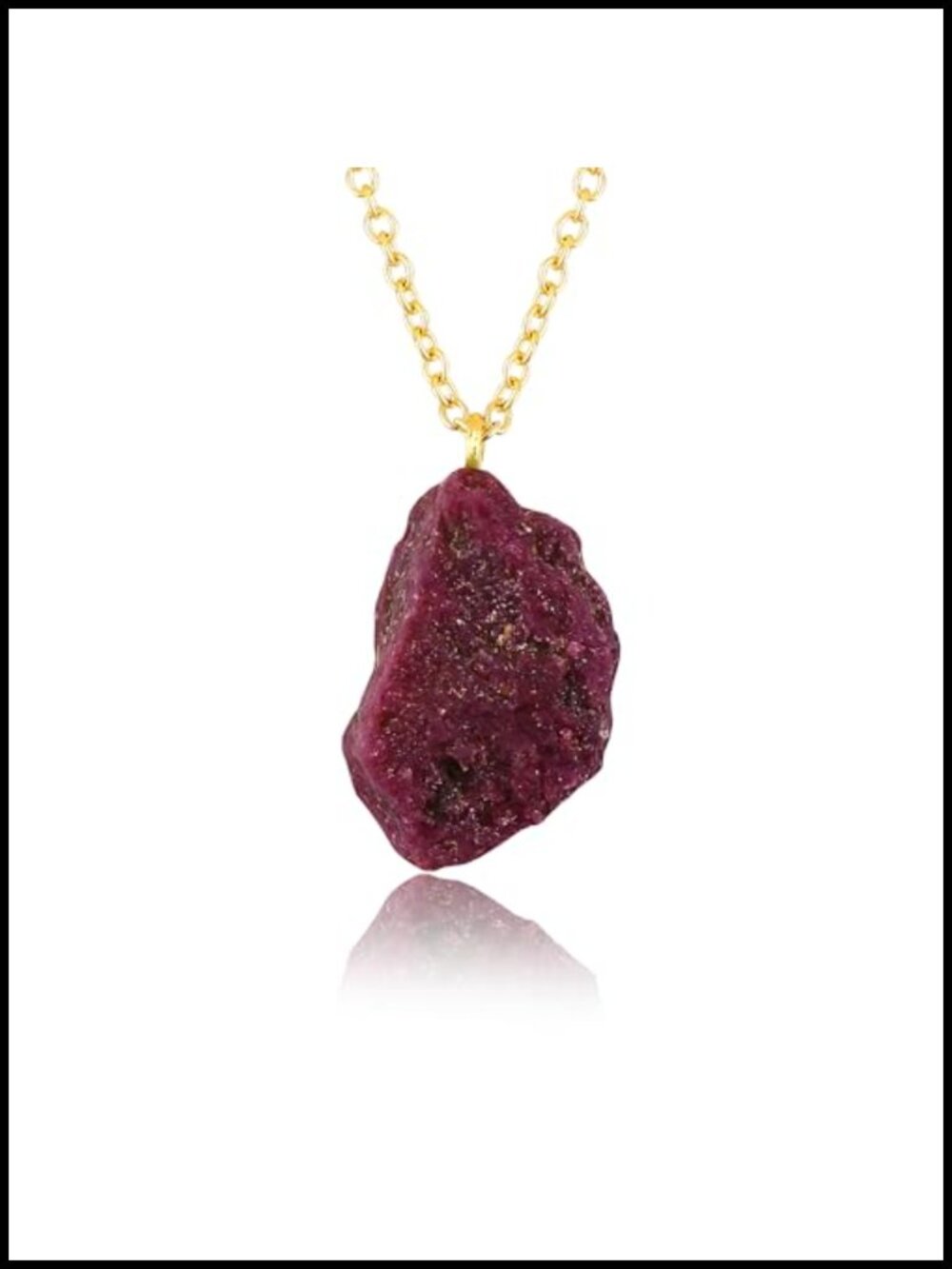 Raw Ruby Pendant Necklace - 18K Gold Plated Chain - Healing Crystal Jewelry for